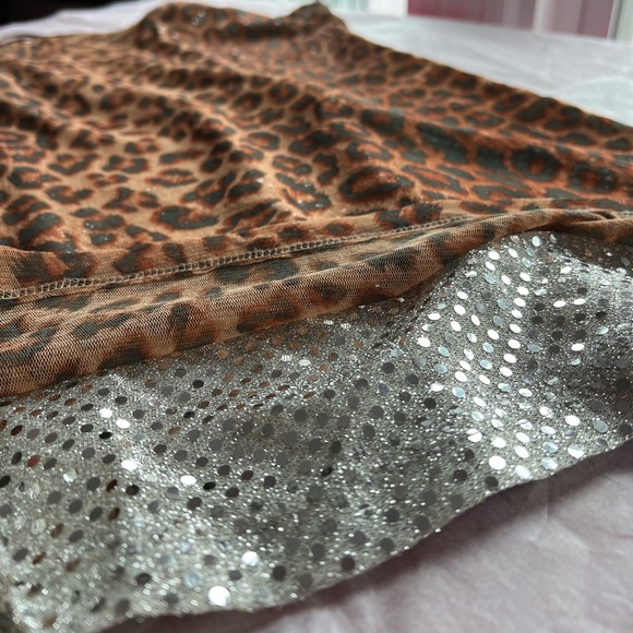 EUC VTG 80s leopard sequin slip dress S dbl layer spaghetti straps sheer silver - Picture 5 of 13